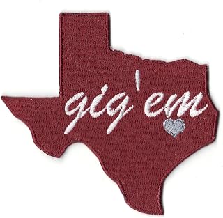 Texas University Gig 'em Heart Patch State School Embroidered Iron On