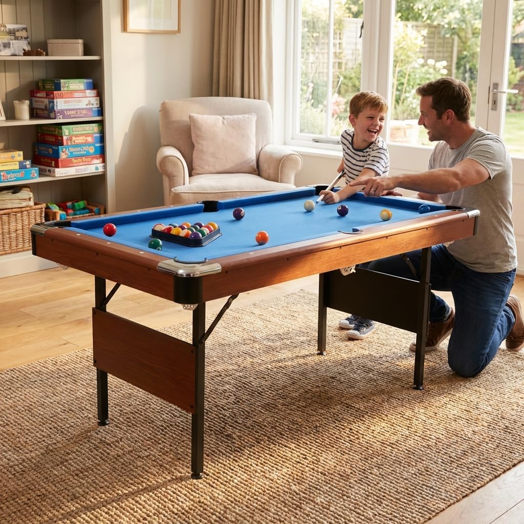Kids Pool Table Pool Table with Billiard Set, Family Game Table for Pool Tables Indoor Fun, Compact 48-Inch Folding Design with Storage Rack, Includes Cue Sticks and Balls for Home