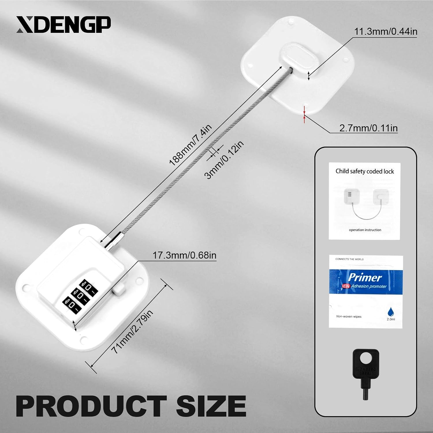 Refrigerator Lock 2 Packs, Fridge Lock Easy to Use and Install on Cabinets and Drawers, Fridge Locks for Kids Safety and Security, No Key Required and Surface-Friendly （White）