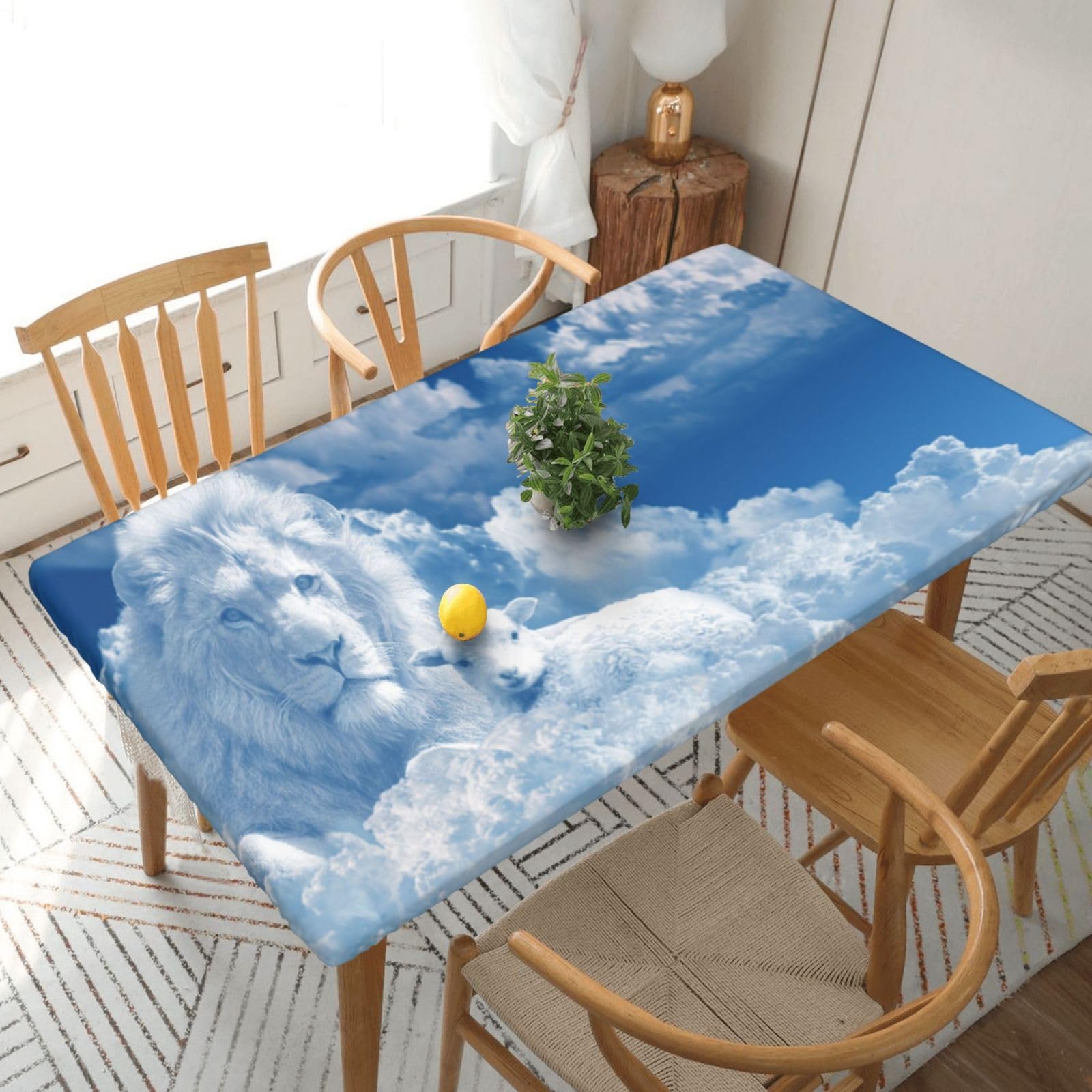 BNVSADC Lamb with A Lion On The Clouds Printed 5FT Tablecloth Polyester Kitchen Water Resistant Table Cloth Dining Table Decoration Table Covers, 152x76 CM
