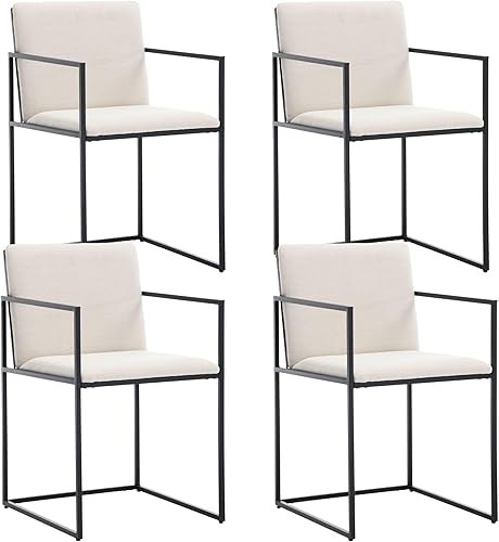 Juego de 4 sillas de cocina y comedor modernas de mediados de siglo, sillas de comedor tapizadas de lino con brazos y respaldo, sillas de cocina, disponible en Yaxa Peru