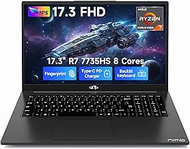 NIMO 17.3" Gaming Laptop, AMD Ryzen 7 7735HS (8C/16T, Up to 4.75GHz), 16GB DDR5 RAM, 256GB PCIe 4.0 SSD, 100W PD Fast Charging, FHD Display, Backlit KB, Fingerprint, SD Card Reader, Windows 11