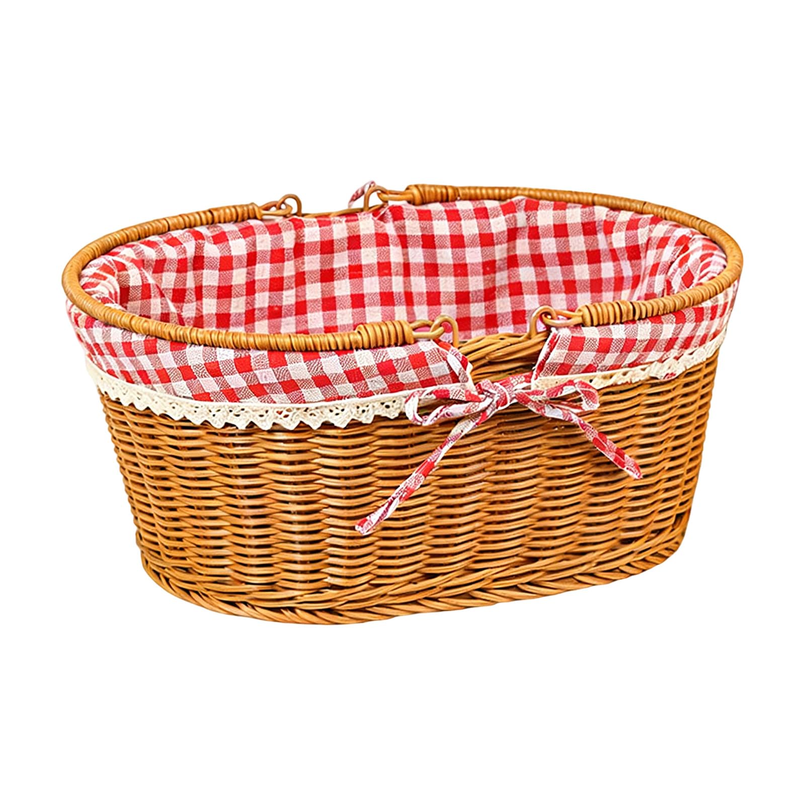 Harvest Basket with Reinforced Handle Woven Basket for Camping Grocery Shopping and Home Decoration Beach Outdoor Meal