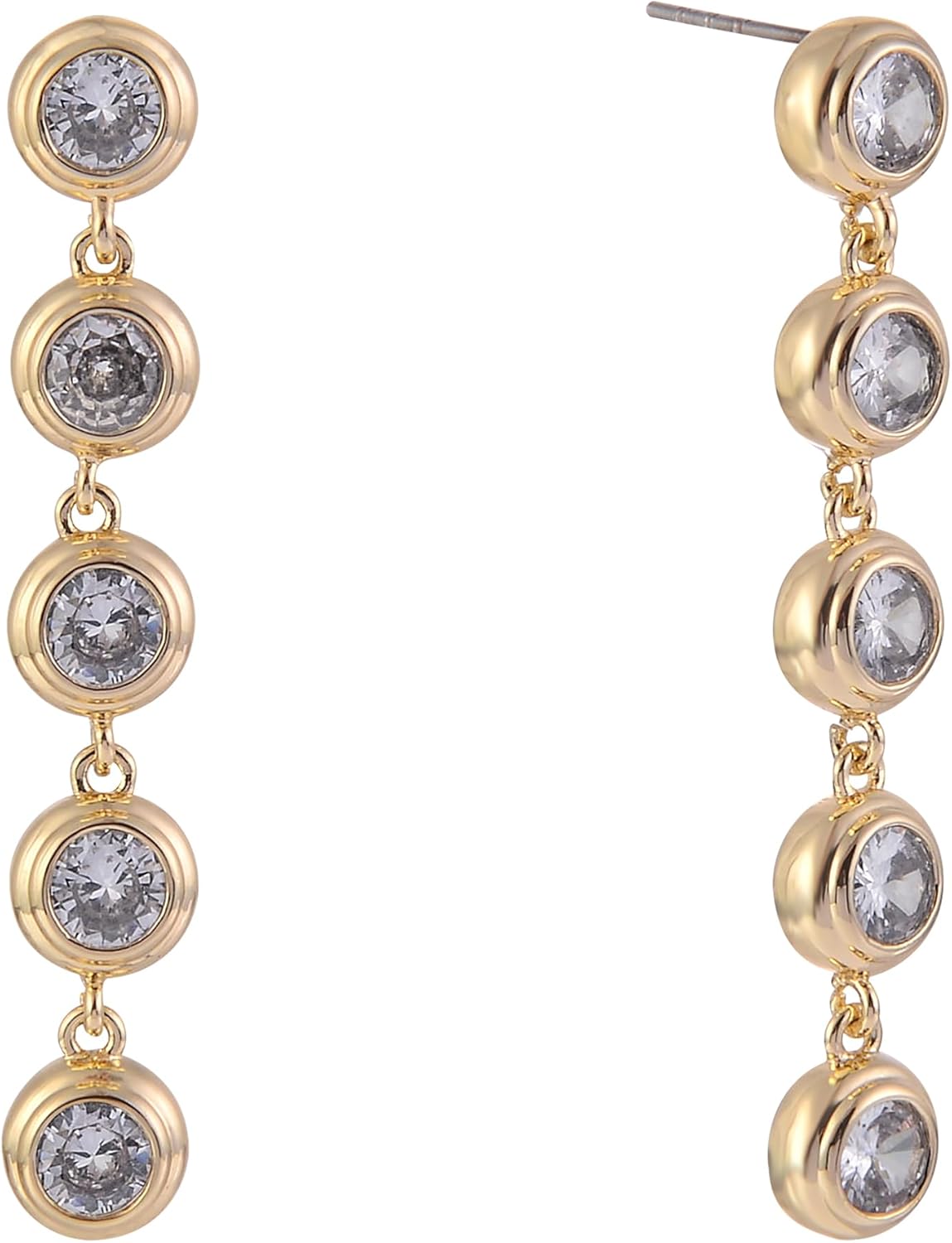 Daisy Fuentes Gold Tone Linear Earrings with Round CZ Stones