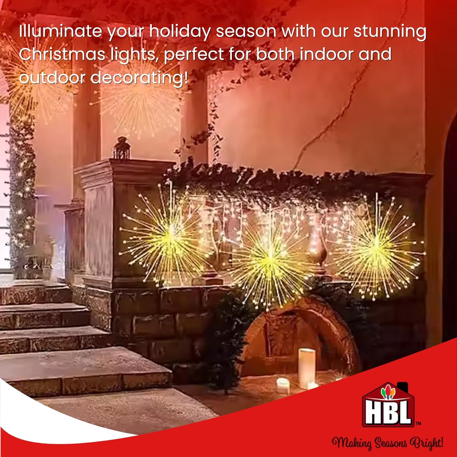 Holiday Bright Lights Sparkler Starburst 24-Inch, 144 LED Warm White Bulbs, Silver Frame, Outdoor Twinkle Lighting Display