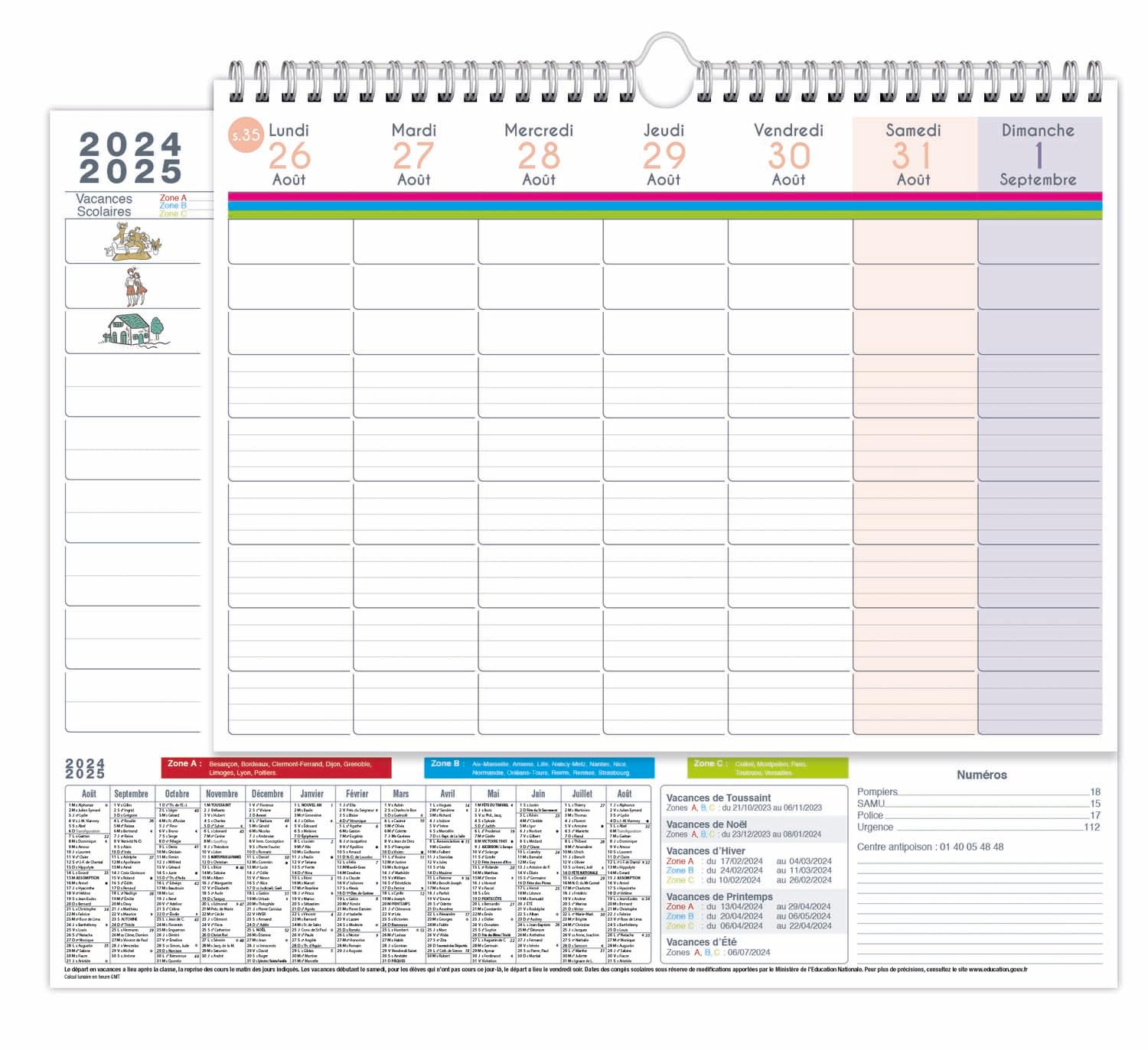 Calendrier familial Quo Vadis 2024-2025 30x30 cm Clairefontaine papier blanc fabrication française