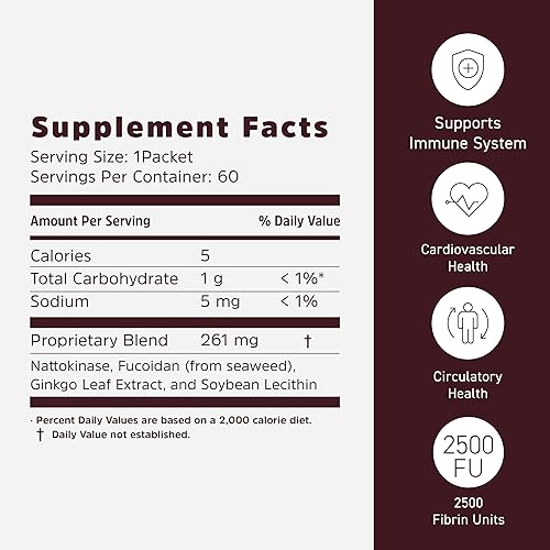 Miniatura 6 de Umeken Nattokinase Plus Fucoidan para apoyo circulatorio, 2500FU nato, suplementos de circulación sanguínea, suplemento de nattoquinasa sin olor y