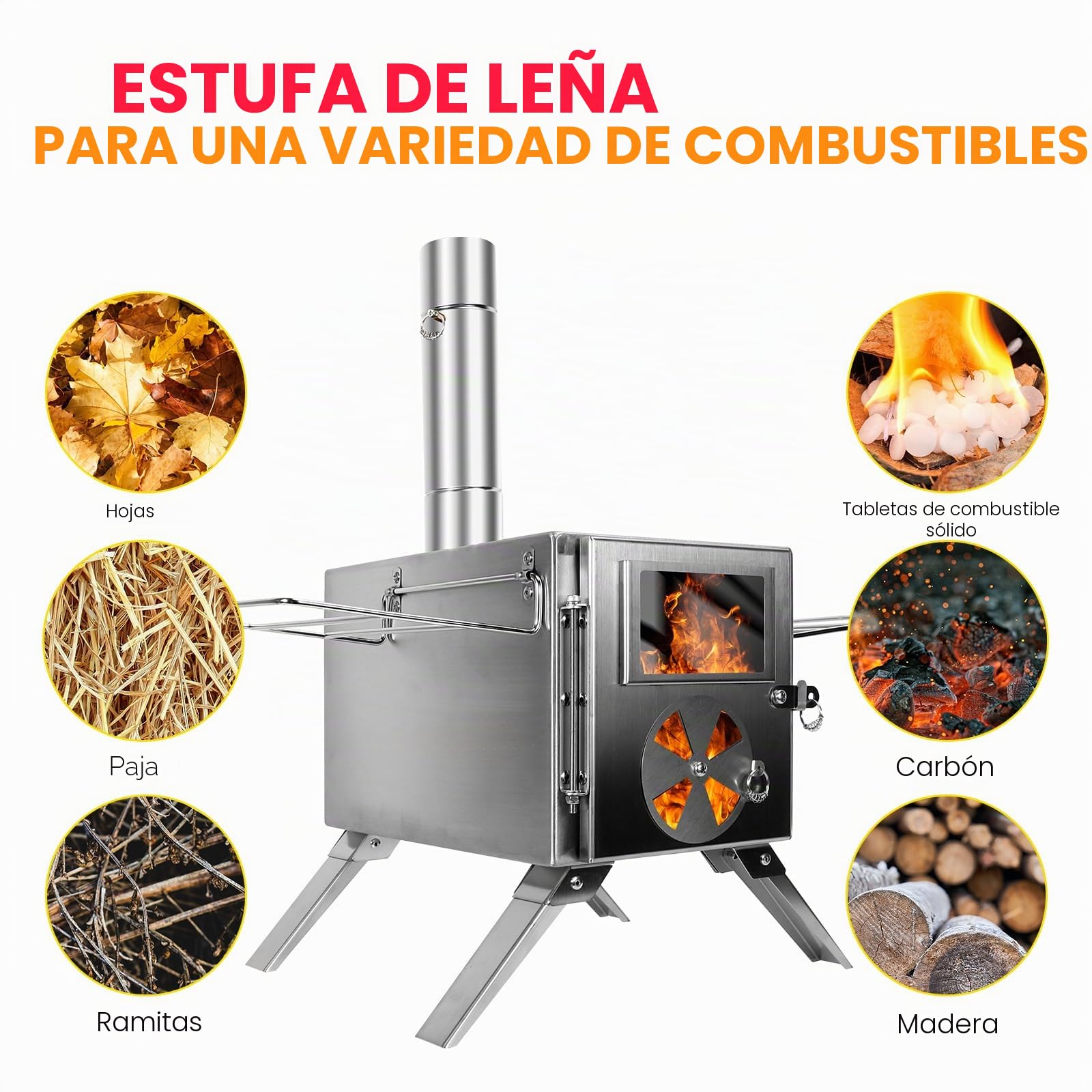 SOPPY - Mini estufa de leña para tienda de campaña, estufa portátil para tienda de campaña, estufa de leña de acero inoxidable con tubos de chimenea, utensilios de cocina portátiles para camping