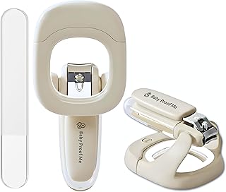 Baby Proof Me Baby Nail Clipper & File with LED Light, Fingernail Cutter with Catcher for Newborn, Infants & Toddlers- Magnifier for Ultra Visibility, Baby Essentials Nail Trimmer (White)