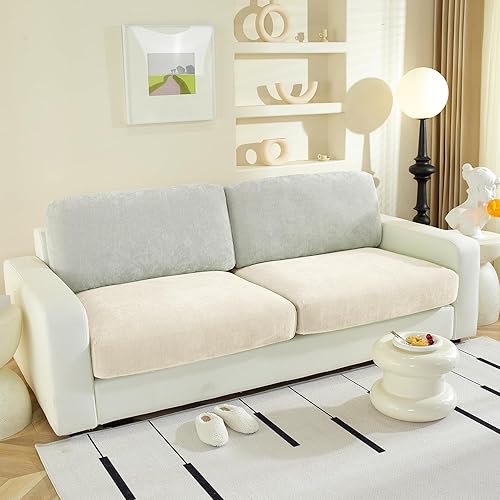 Miniatura 21 de Fundas de cojín para sofá modular en forma de L – Fundas de sofá de felpilla más suaves lavables, fundas elásticas antideslizantes para sofá y Gris