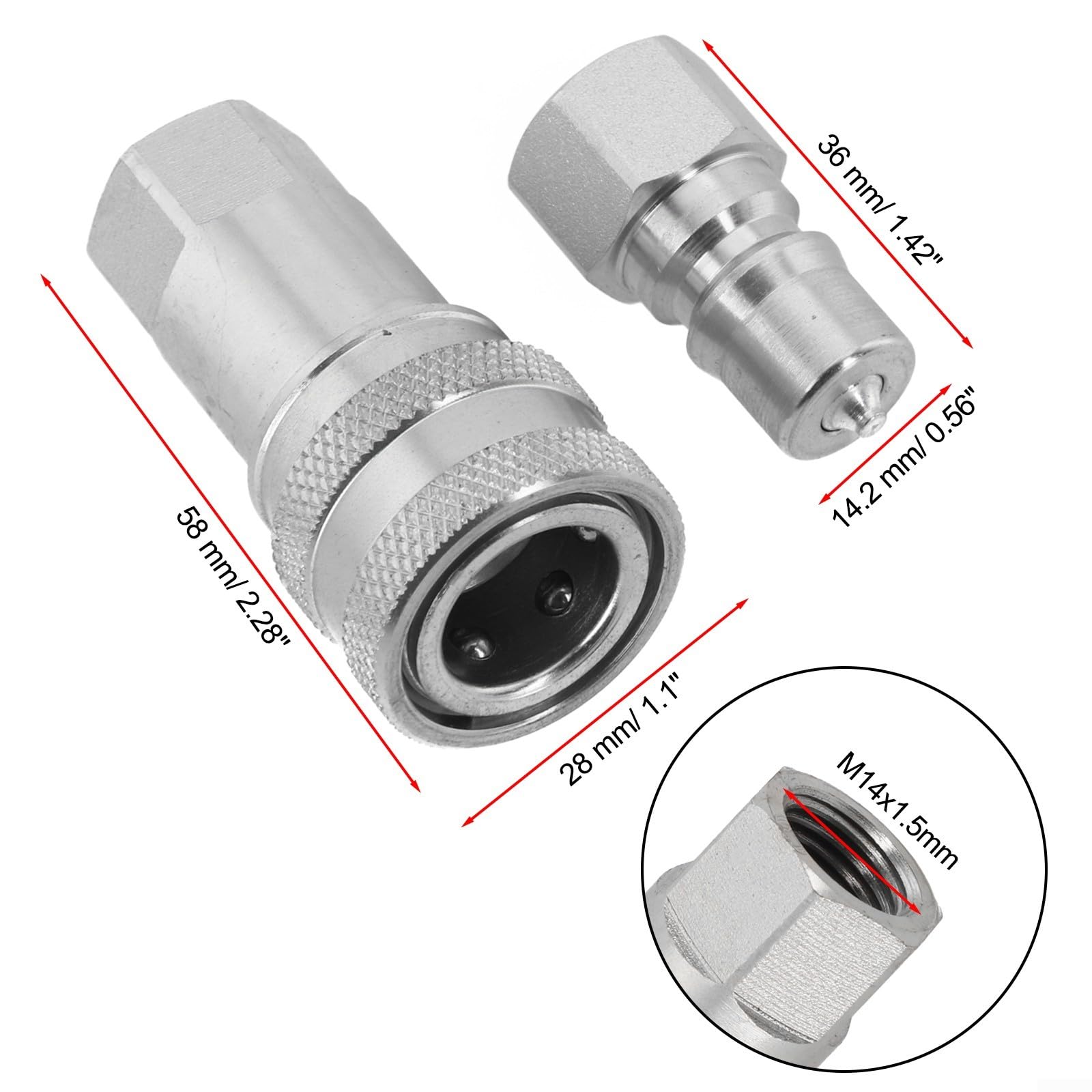 Hydraulic Quick Connect Couplers, Hydraulic Quick Connector For Hydraulic Equipment And Accessories, Connect And Disconnect Quickly, M14x1.5mm