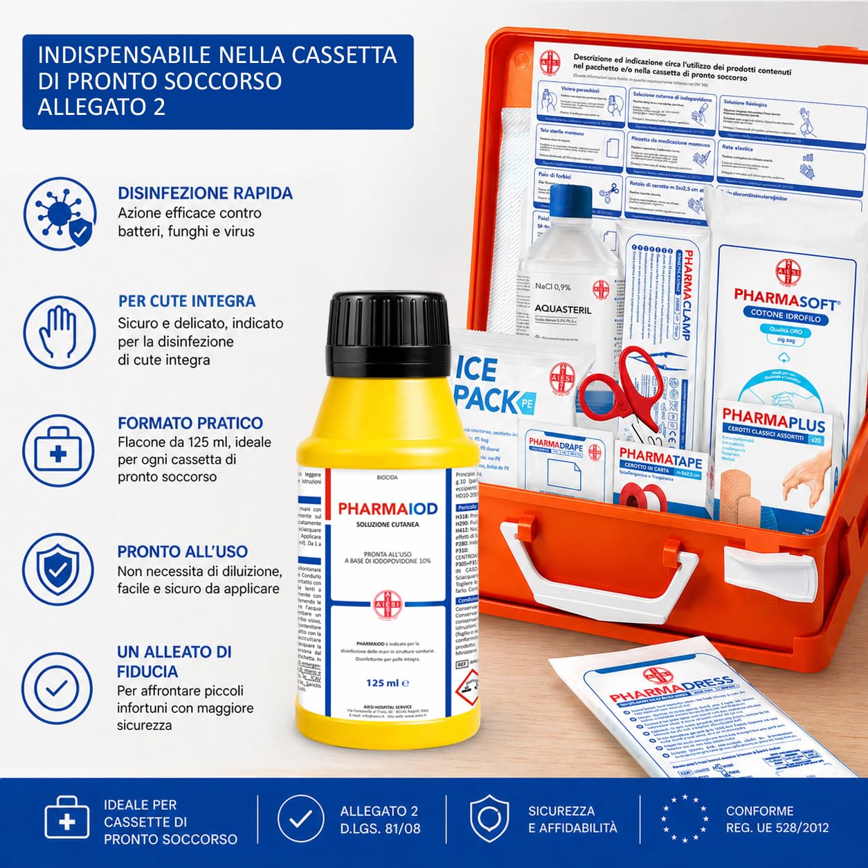 AIESI® Disinfettante a base di iodopovidone 10% (125 ml) per cute integra PHARMAIOD