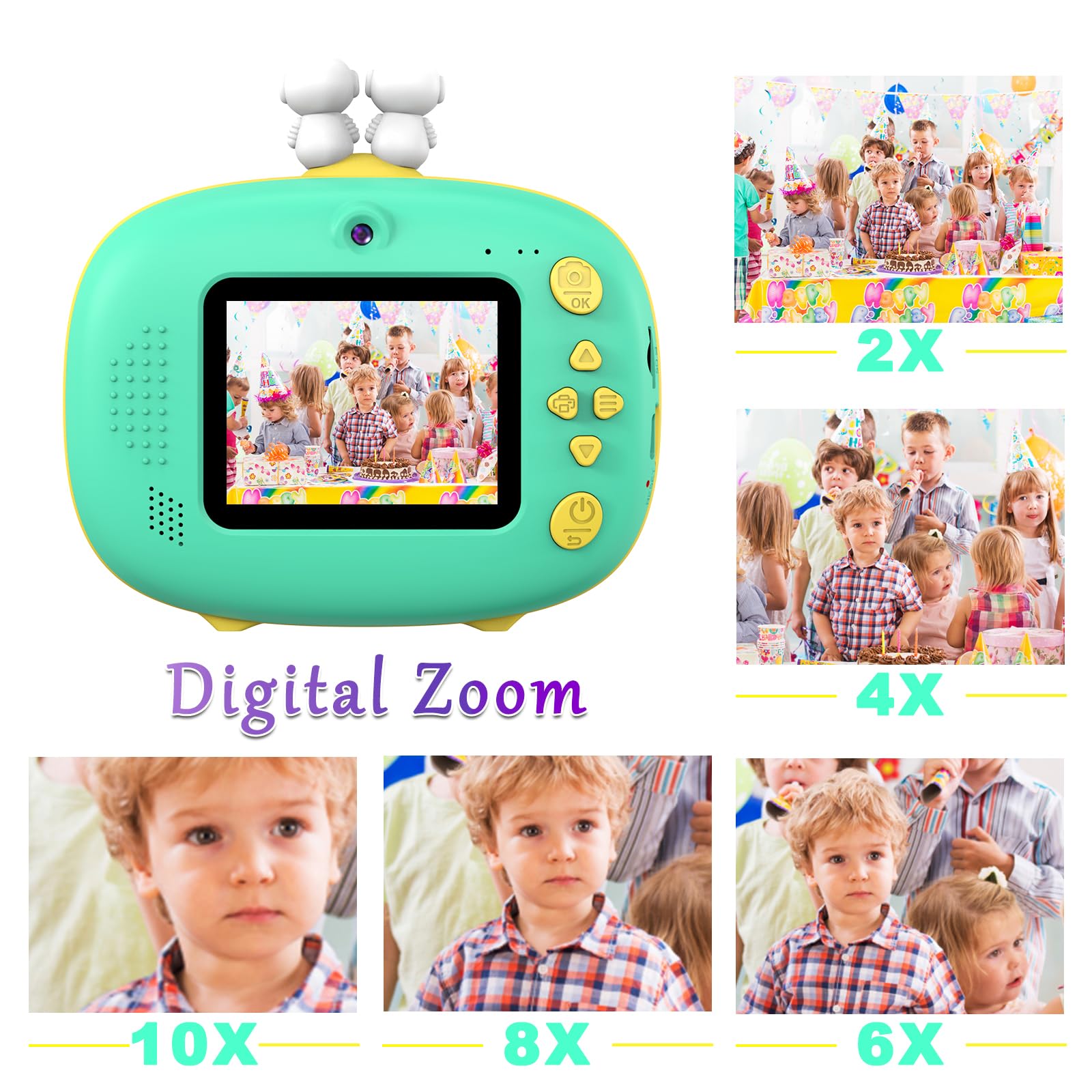 ULEWAY Kinderkamera Sofortbildkamera, Digitalkamera für Kinder mit Druckpapier & 32G TF Karte, VideoKamera mit farbigen Stiften & Fotoklammern zum Basteln, Geschenk für Kinder 3-14 Jahren (Grün)