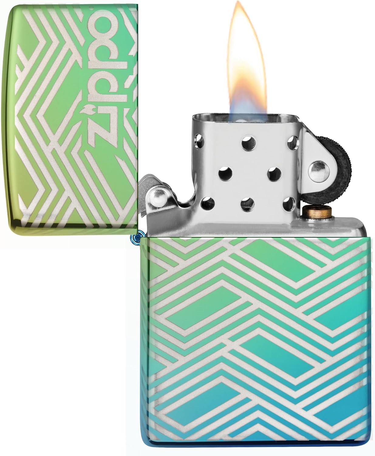 Zippo Windproof Lighter, Abstract Laser, High Polish Teal, Laser 360°, Refillable, Reusable, Windproof Design, Gift Box, Made in USA