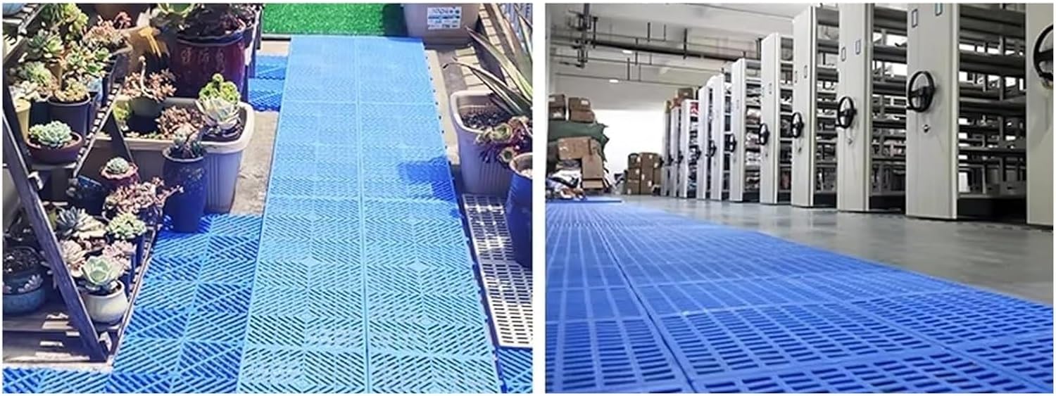 Plastic Pallets,Heavy Duty, Floor Waterproof Storage Grid Pad, Nestable Supermarket Outdoor Closets(Blue)