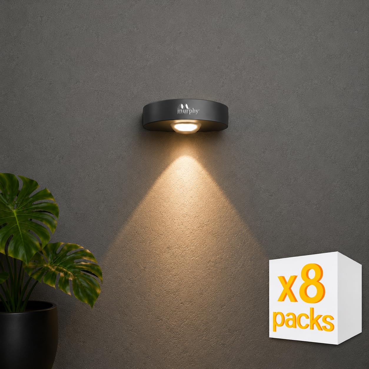 Murphy Areo 1-Way Waterproof LED Wall Light – Warm White, Aluminum Body, 2-Year Warranty, Indoor & Outdoor – Pack of 8