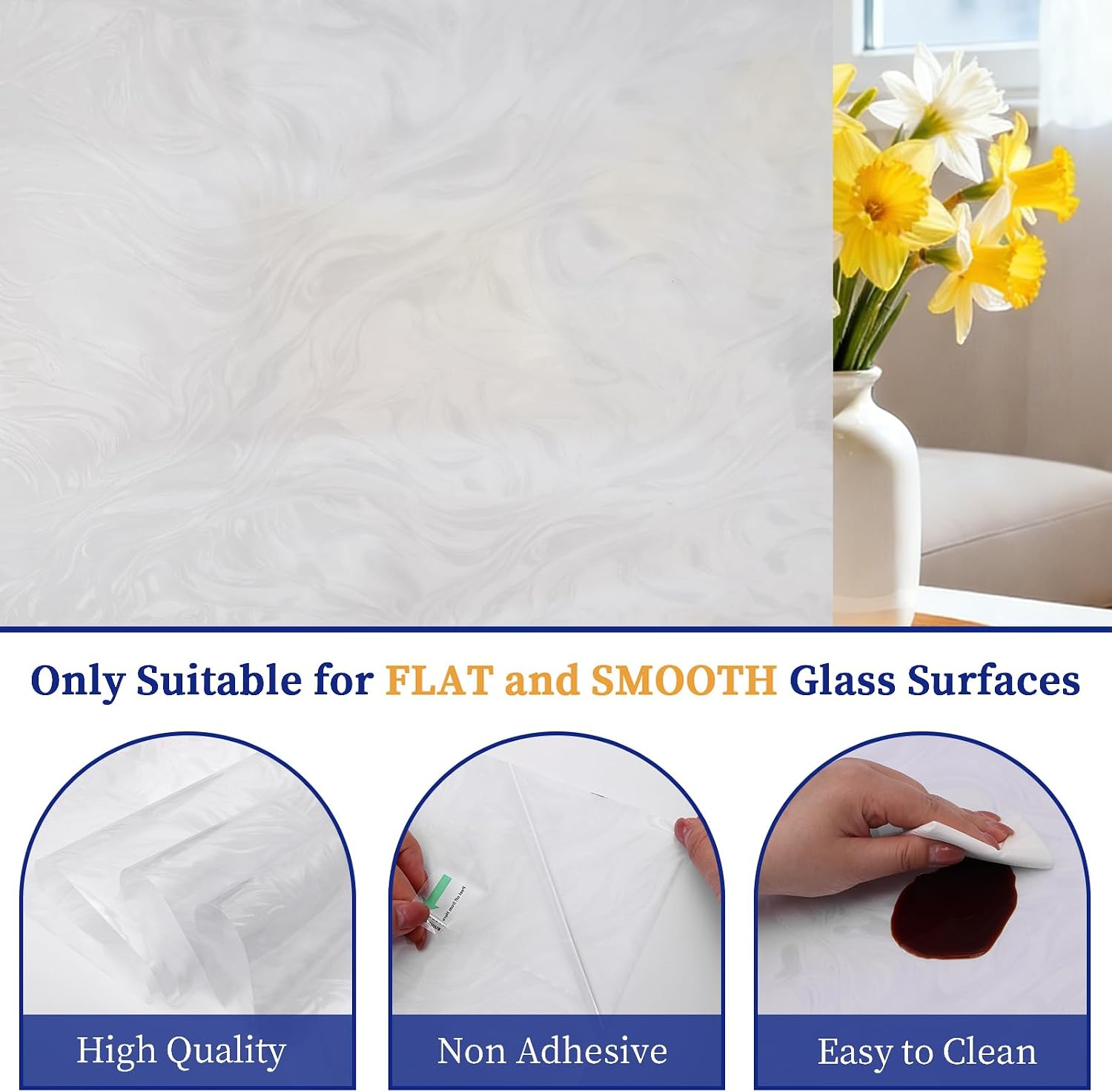 Window Privacy Film, Frosted Opaque Window Film for Glass Door Bathroom, Rain Decorative Non-Adhesive Cling Window Tint UV & Heat Blocking, 35.4x78.7 Inches