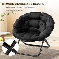 Vista 12 de Silla plegable con platillo, silla Lazy Moon con marco de metal, cómodas sillas de dormitorio para dormitorio, sala de estar, estudio, gris JC