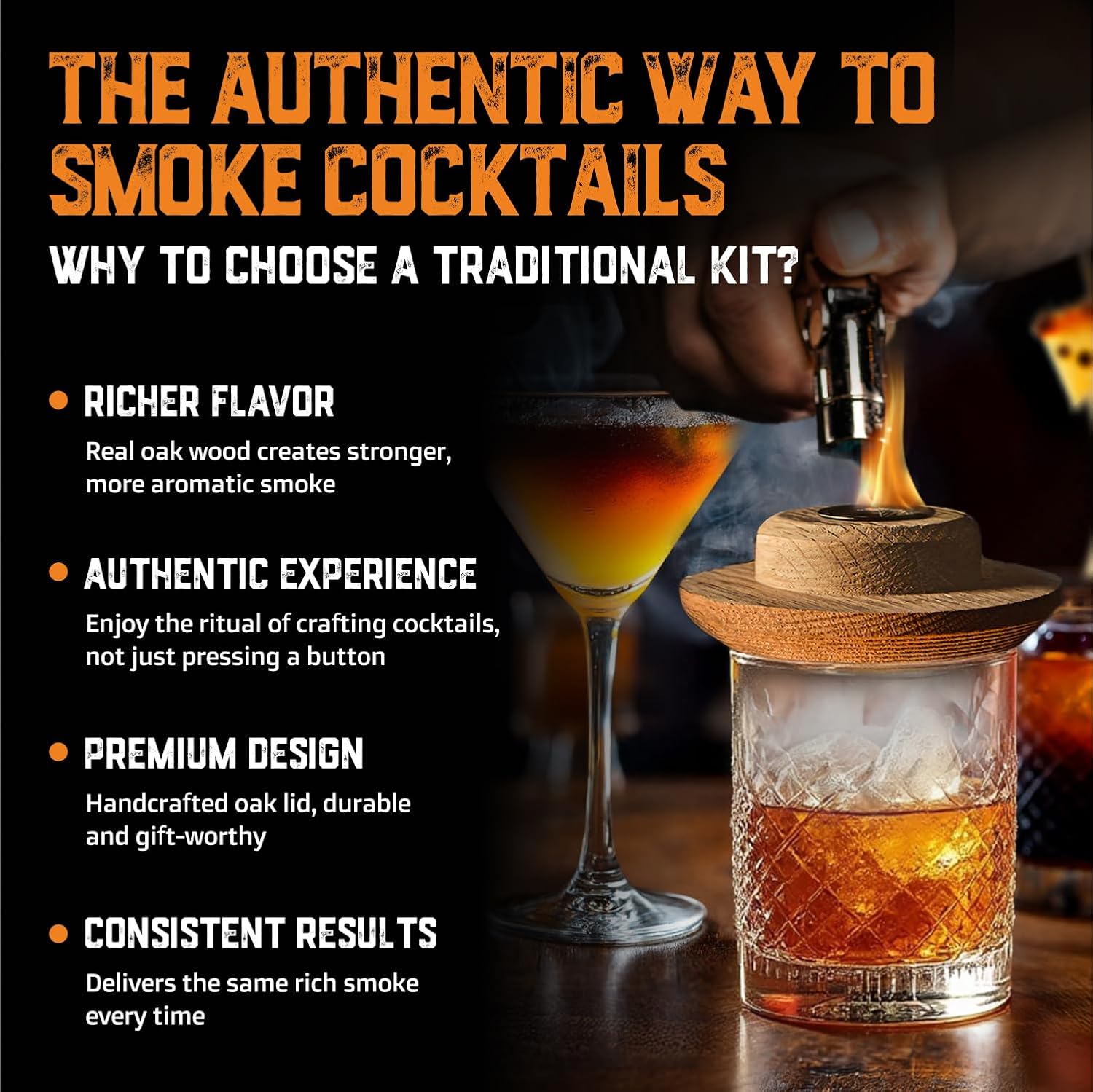 Whiskey Cocktail Smoker Kit with Torch, Old Fashioned Syrup & 8 Flavors Wood Chips - Premium USA Oak Smoker - Old Fashioned Smoker Kit - Bourbon Gifts for Men (with Butane) - Image 3