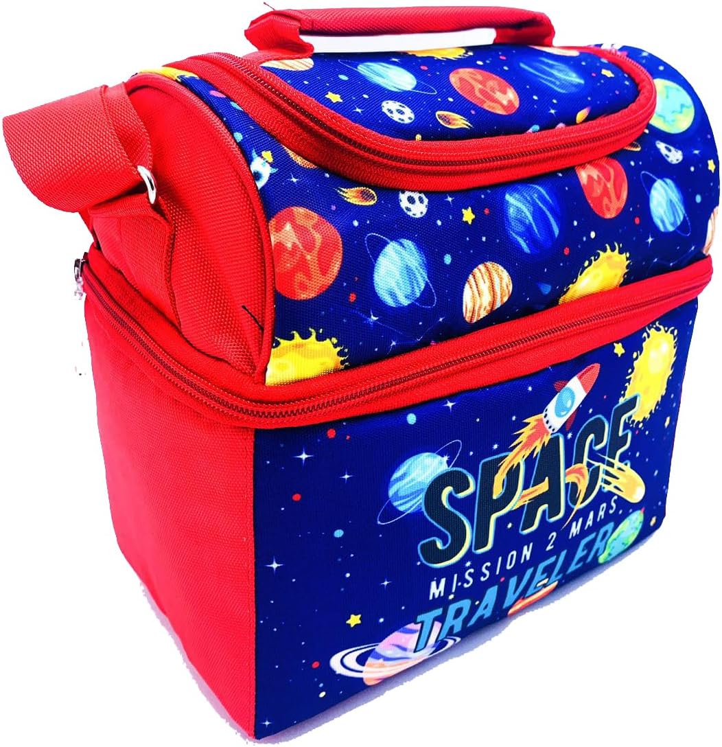 Echo Boomers Space Printed Double Insulated Tiffin Lunch Bag with Multi Zipper Pockets