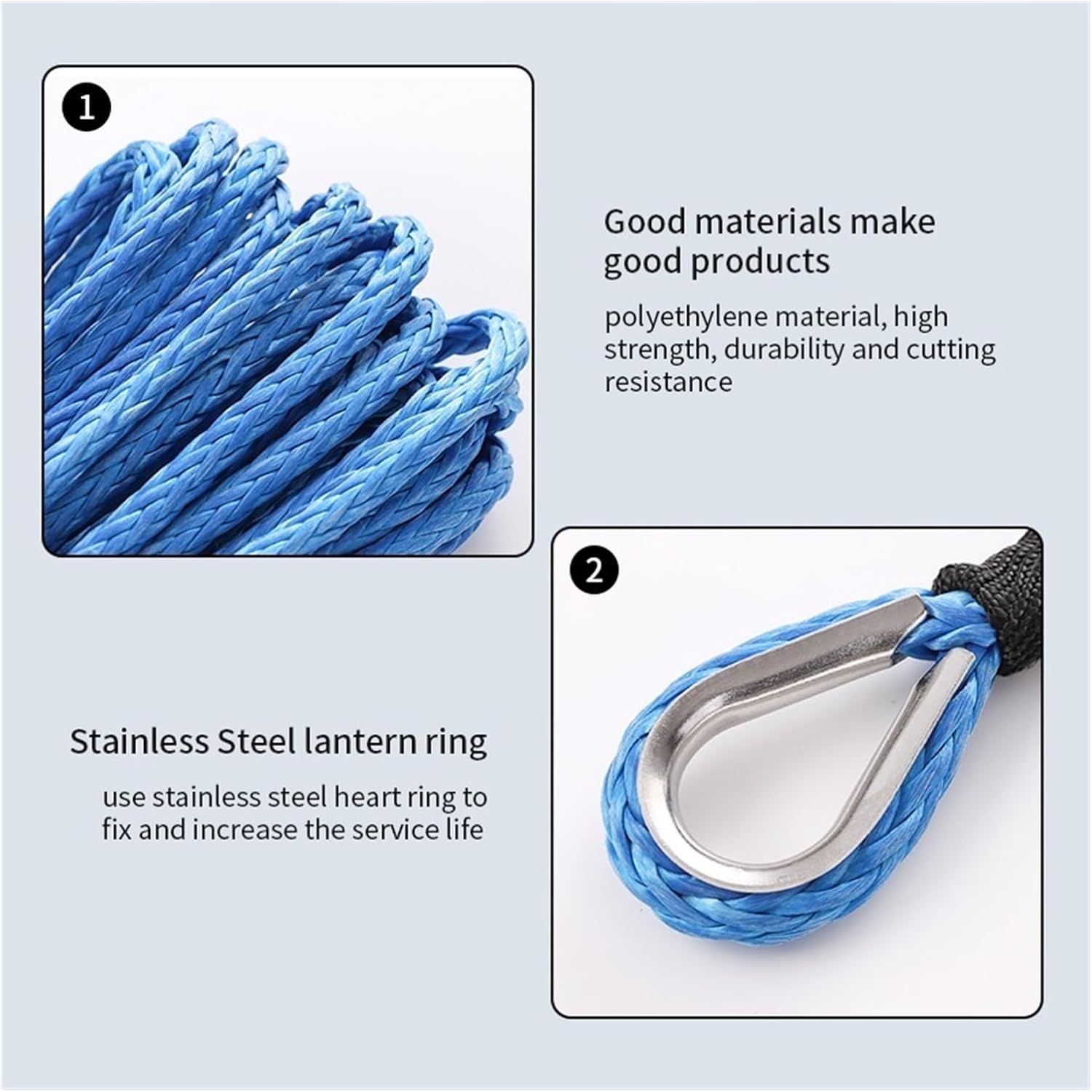 LIAMOS Winch Rope Cable, 15m Towing Winch Cable Rope String Line Synthetic Fiber 7000LBS for Off Road 4WD Truck Boat SUV Synthetic Winch Towing Rope Long Resistance to Wear(Blue)