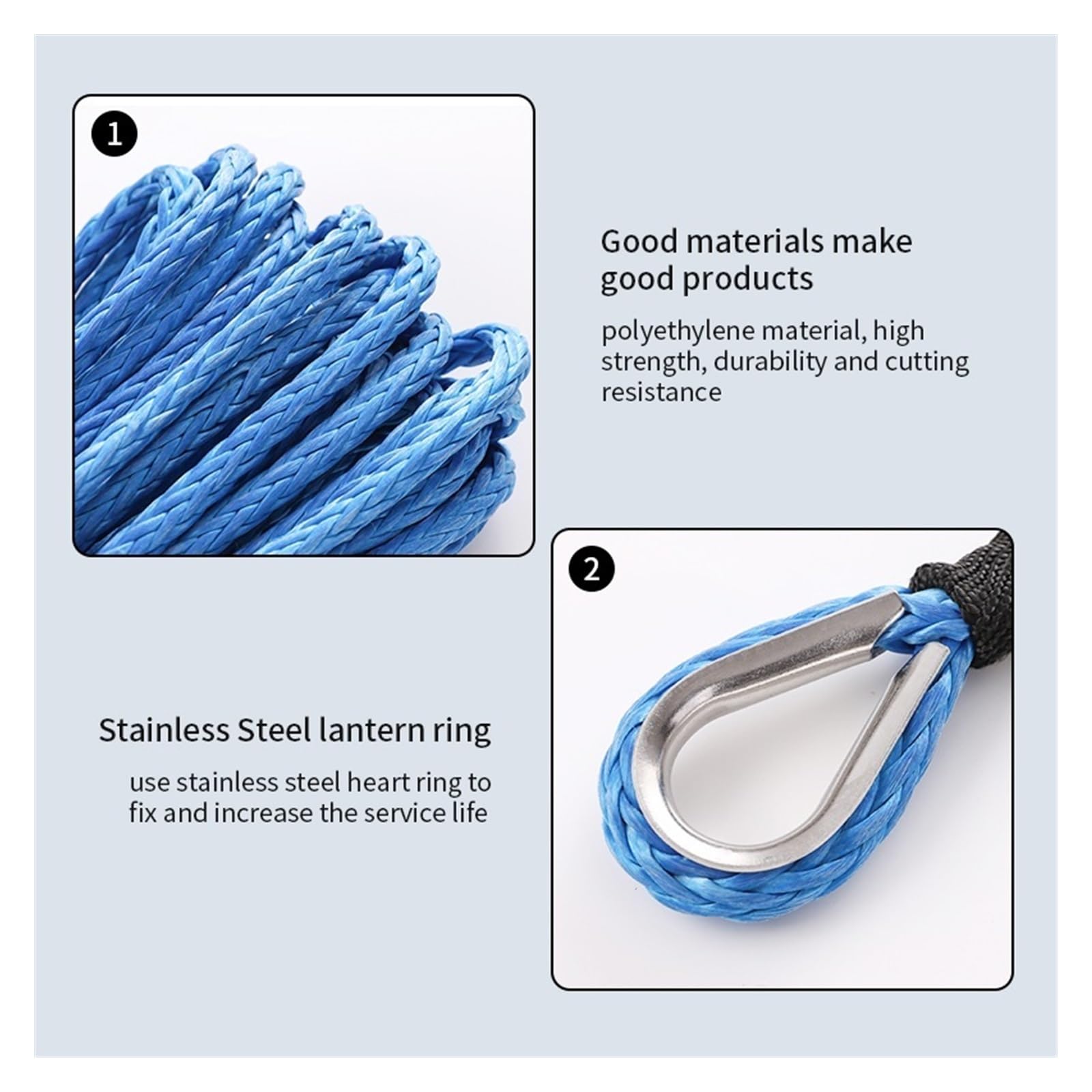 Cable pour Treuil, Ligne de corde de câble de treuil de remorquage de 15m fibre synthétique 7000LBS for hors route 4WD camion bateau SUV corde de remorquage de treuil synthétique(Grijs)