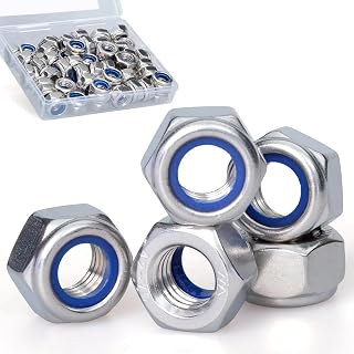 M14, Nylon Insert Hex Lock Nuts, 304 Stainless Steel, Bright Finish, Coarse Thread, Machinery, Automotive, Outdoor, Wooden Furniture, 4 PCS