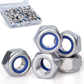 M6, Nylon Insert Hex Lock Nuts, 304 Stainless Steel, Bright Finish, Coarse Thread, Machinery, Automotive, Outdoor, Wooden Furniture, 25 PCS