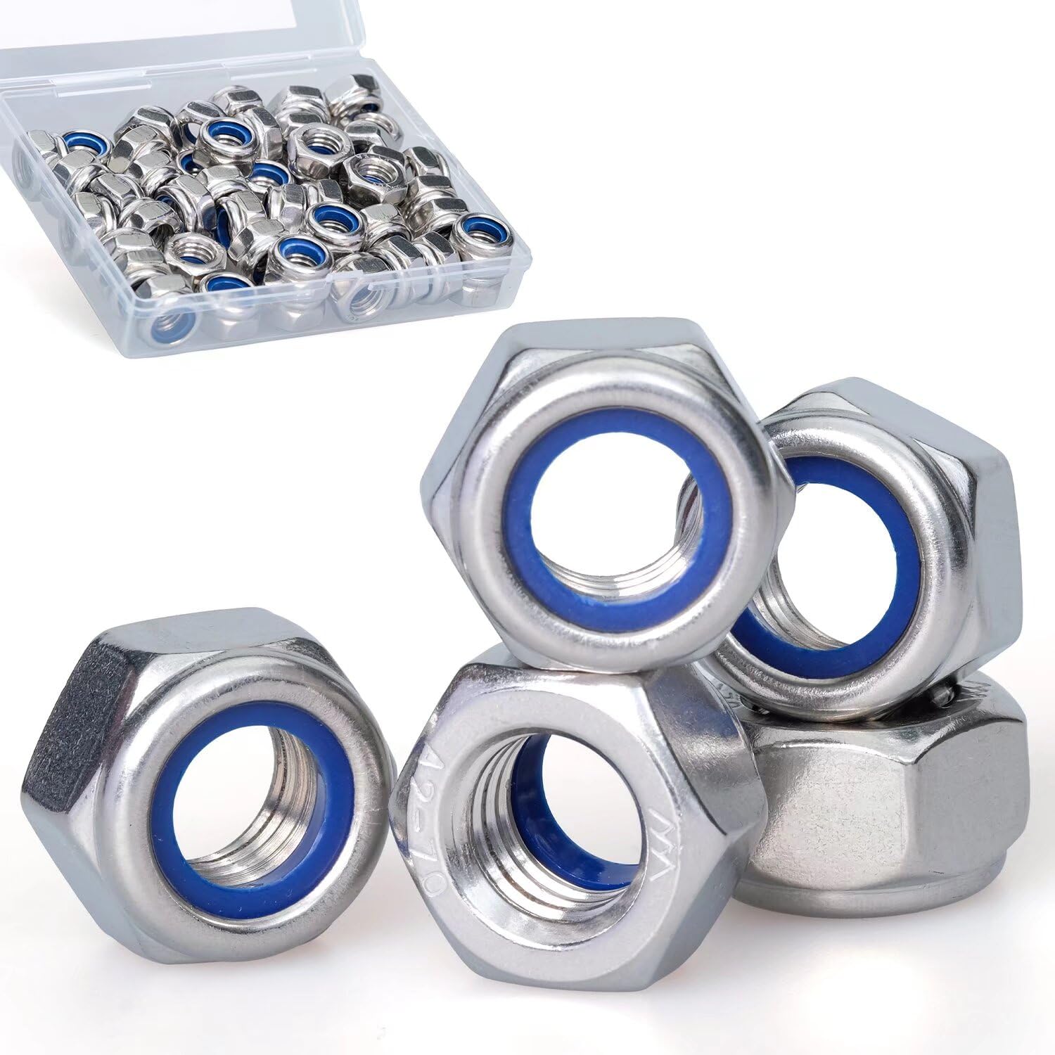 M14, Nylon Insert Hex Lock Nuts, 304 Stainless Steel, Bright Finish, Coarse Thread, Machinery, Automotive, Outdoor, Wooden Furniture, 4 PCS