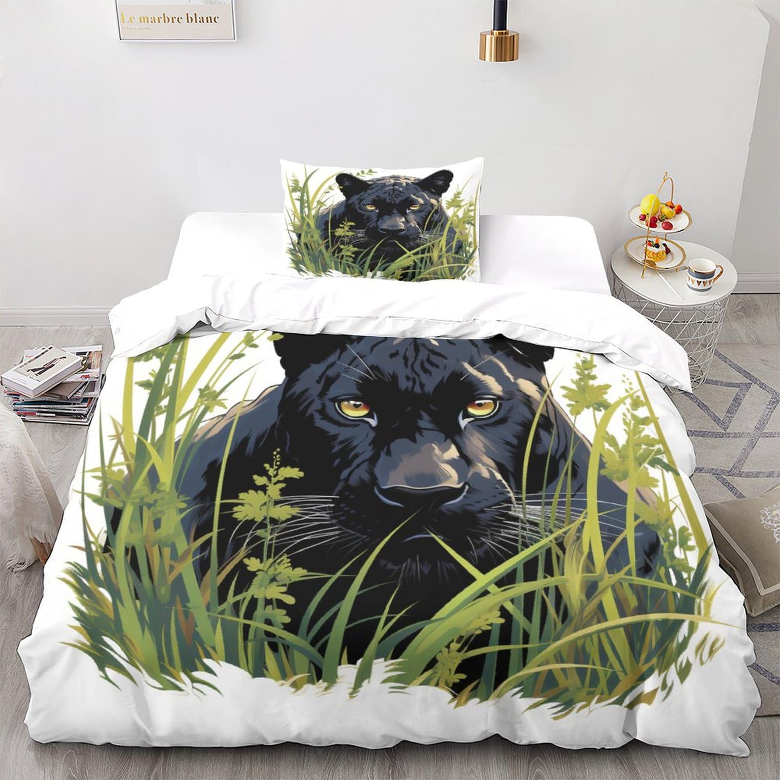 Black Panther La Panthère Noire Housse De Couette Parure De Lit Literie 3D Avec Fermeture Éclair Microfibre Enfant Avec Taie D'oreiller 2 Pièces Adultes Enfants Filles Garçons Single(135x200cm