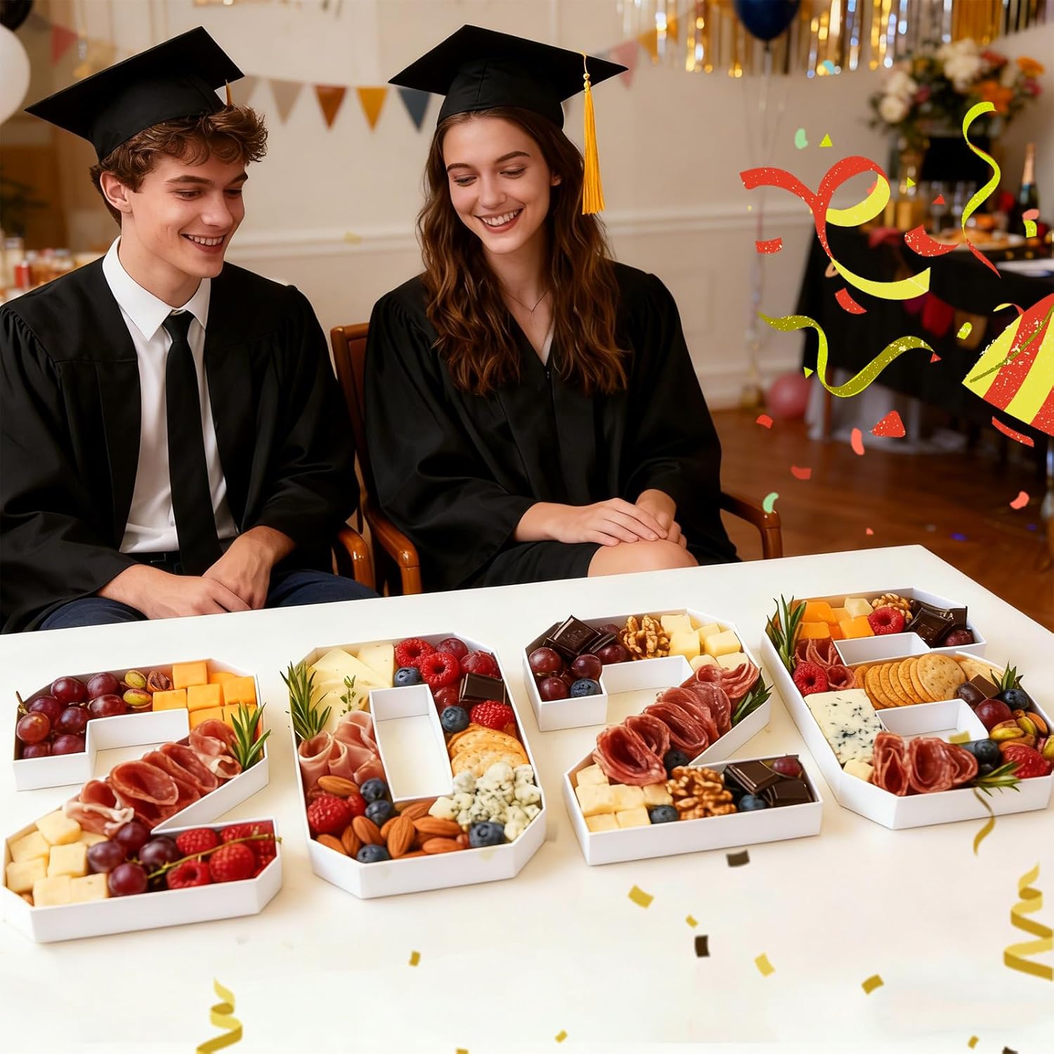2026 Graduation Decorations 2026 Cardboard Numbers Charcuterie Board Box 10" Fillable Paper Tray for Grad Centerpieces Party Table Supplies Display Candy Snack Tray for New Year Birthday Celebration