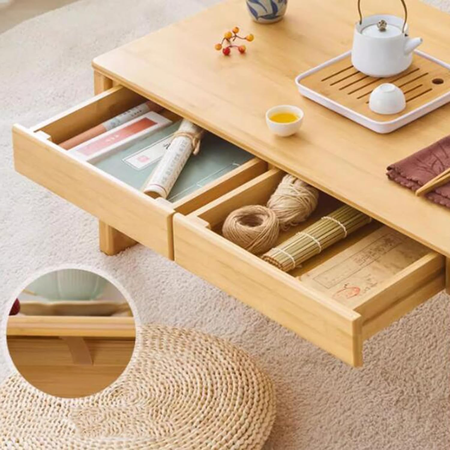 Aimery Office End Table Low Side Table,Square Wooden Window Table with Storage Drawers, Sofa Side Table for Bedroom Balcony Lounge (Size : 80 * 50 * 35CM)