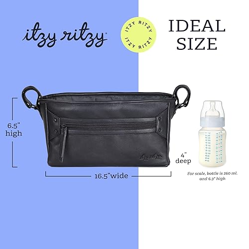Miniatura 8 de Itzy Ritzy Carrito ajustable para cochecito y bolsa organizadora con bolsillo frontal con cremallera, 2 bolsillos interiores integrados y correas