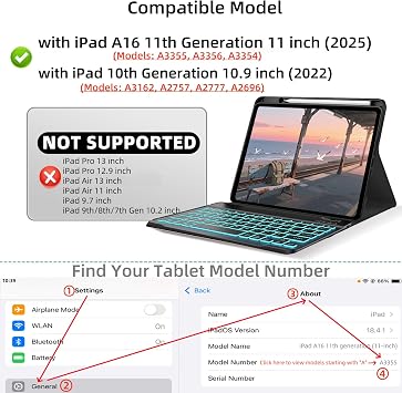 Keyboard Case for iPad 10th / A16 11th Generation 2022/2025-7 Colors Backlit Keyboard Cover and Mouse (Black)