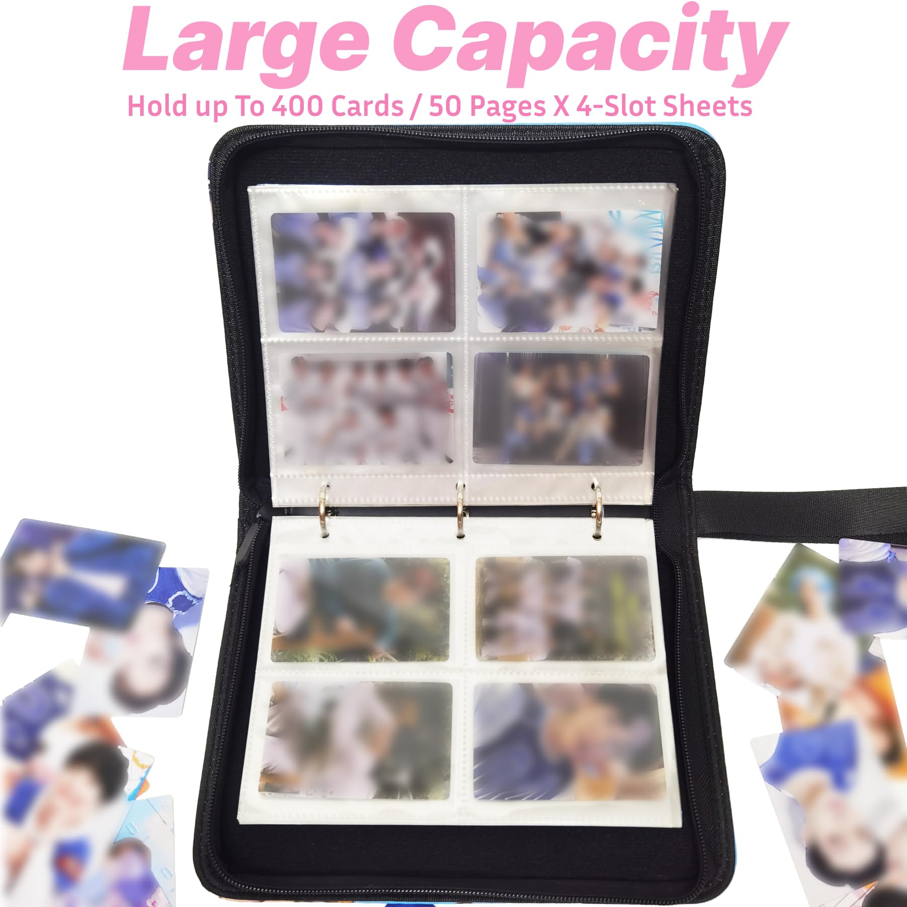 KPOP - Carpeta para tarjetas de fotos, 400 bolsillos, con fundas para tarjetas Lomo, color rosa