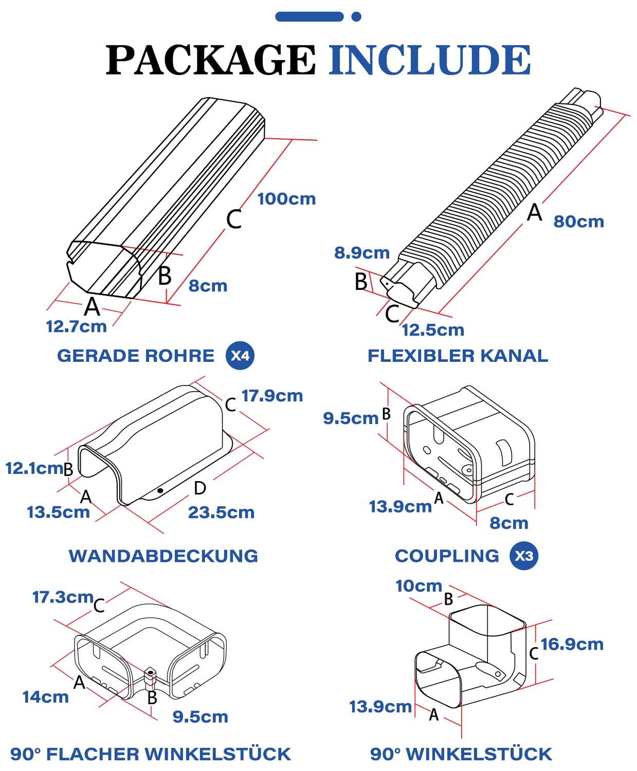 LyPrem 5m L Mini-Split-Leitungsabdeckung 127mm B PVC für Klima (Weiß)