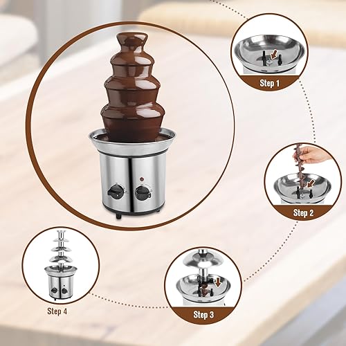 Miniatura 7 de Fuente de chocolate, fuente de fondue de chocolate de 4 niveles, máquina de fusión eléctrica para fiestas, queso nacho, rancho, salsa, boda, máquina