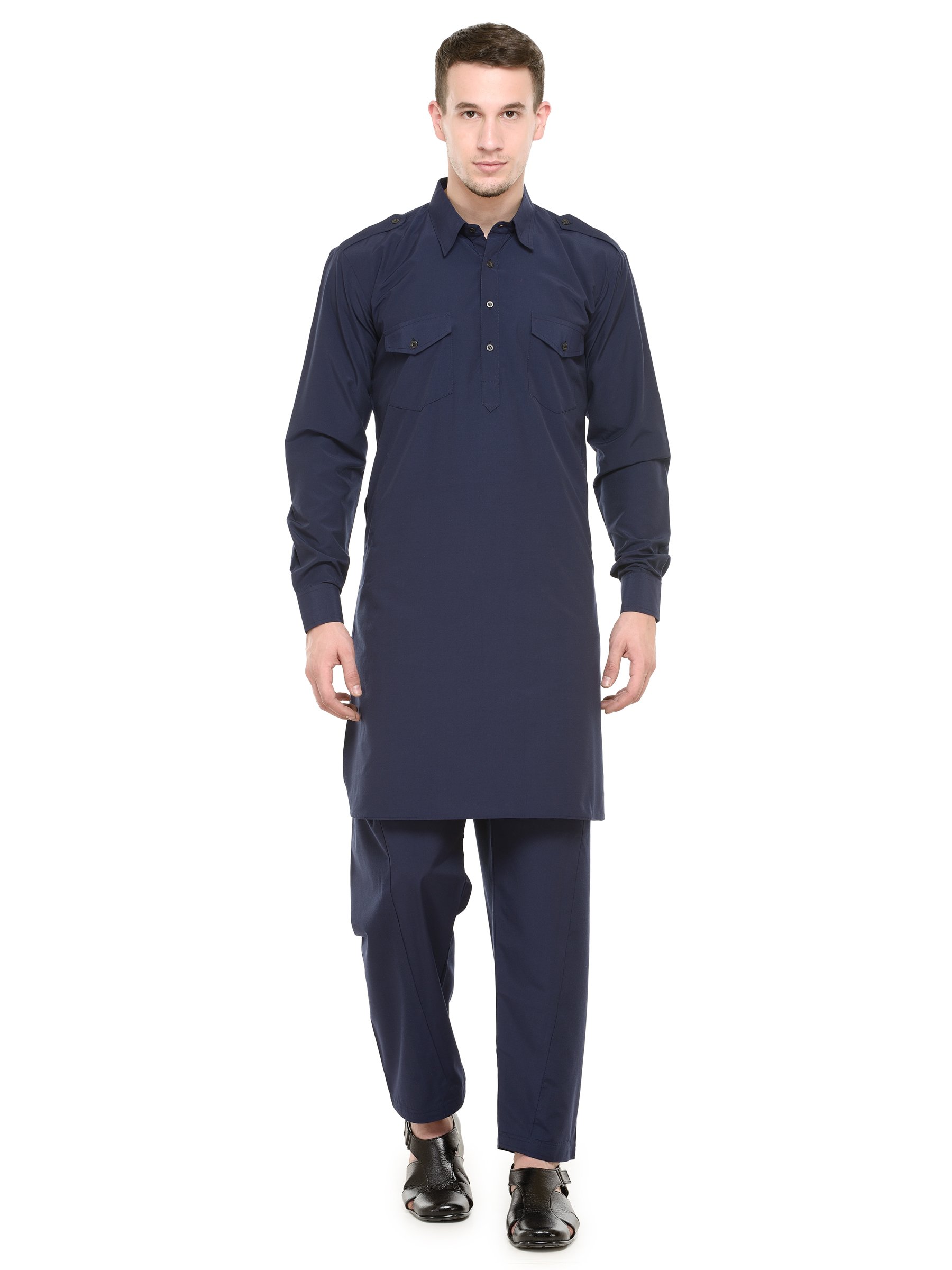 RG DESIGNERSNavy pathani kurta Salwar Set, Blue, 42