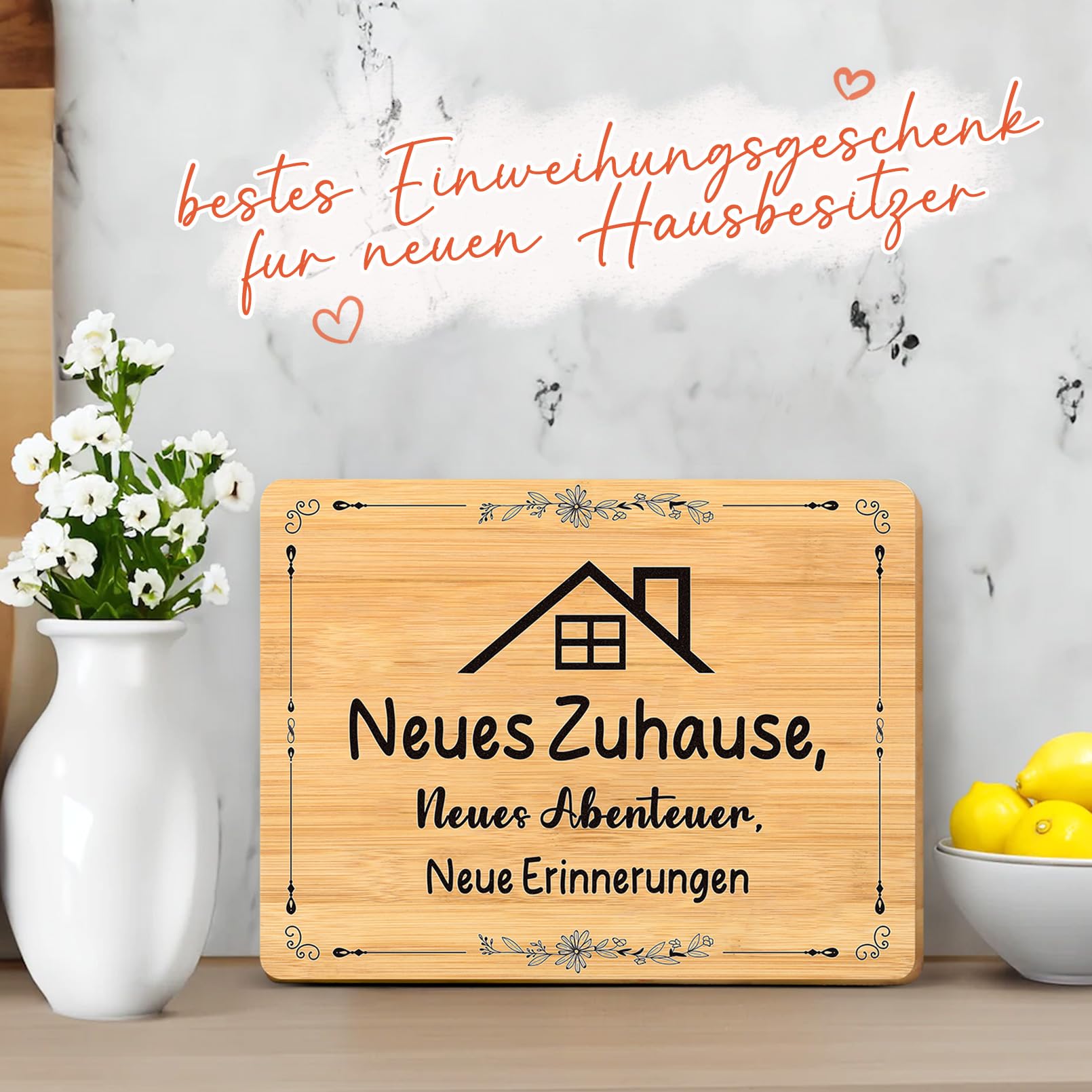 Geschenke Zum Einzug, Einzugsgeschenke Wohnung, Geschenk zum Einzug ins Haus, Einzugsgeschenke Haus, Einweihungsgeschenk Haus, Neues Zuhause, Neues Haus Geschenk - Schneidebrett aus Holz