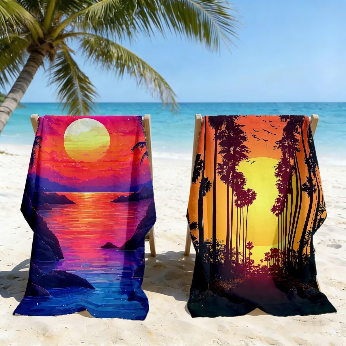 Toalla Playa 80x160 cm, Toalla Gimnasio Microfibra Secado Rapido, Juego de 2 Antiarena Toallas de Playa, Ligera Compacta Toallas Microfibra Grande para Viaje, Regalo Hombre Mujer (Paisaje) -5155