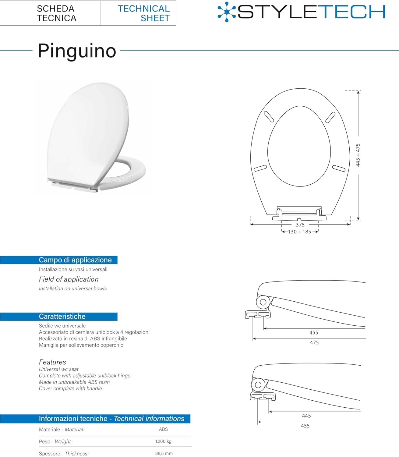 STYLETECH N1107AM Sedile WC Pinguino Polypropylene Toilet seat, White