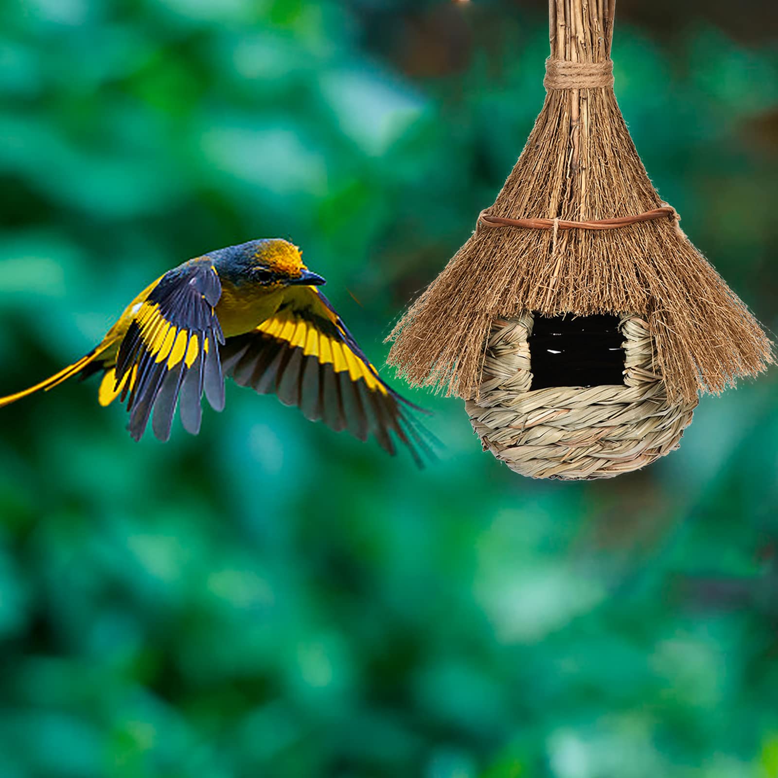 Confezione 2 Casetta Uccelli Per Colibr&igrave; - Rifugio In Erba Intrecciata Per Esterni