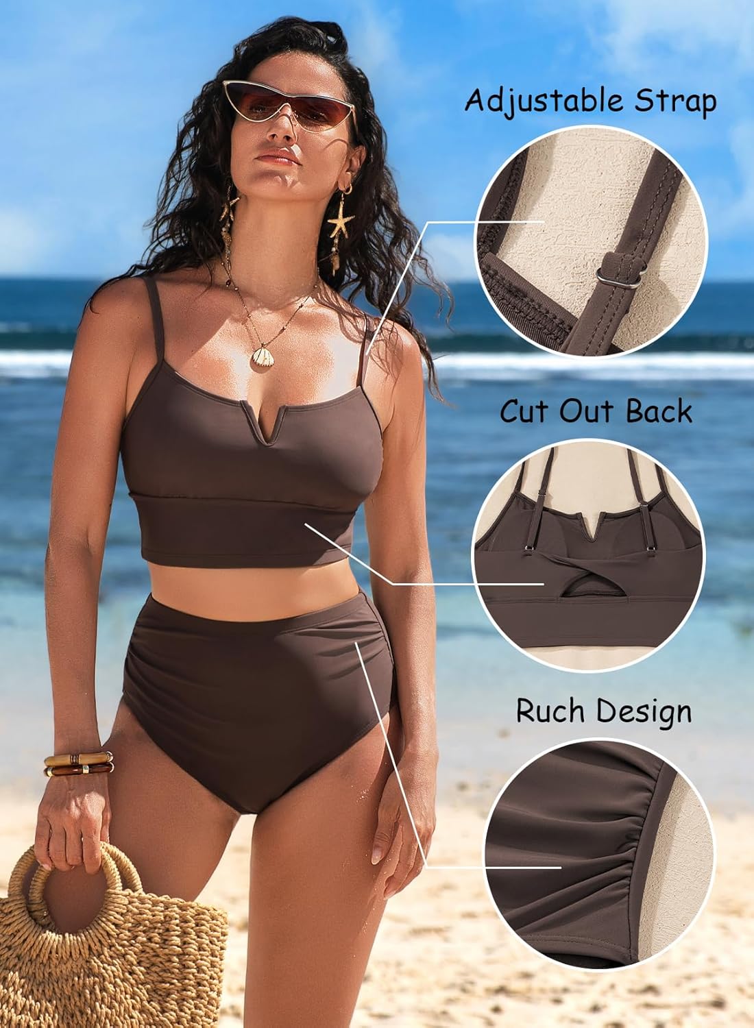 Herseas High Waisted Bikini Sets for Women - V Wire Two Piece Swimsuits Swim Suits 2026 Tummy Control Bathing Suit