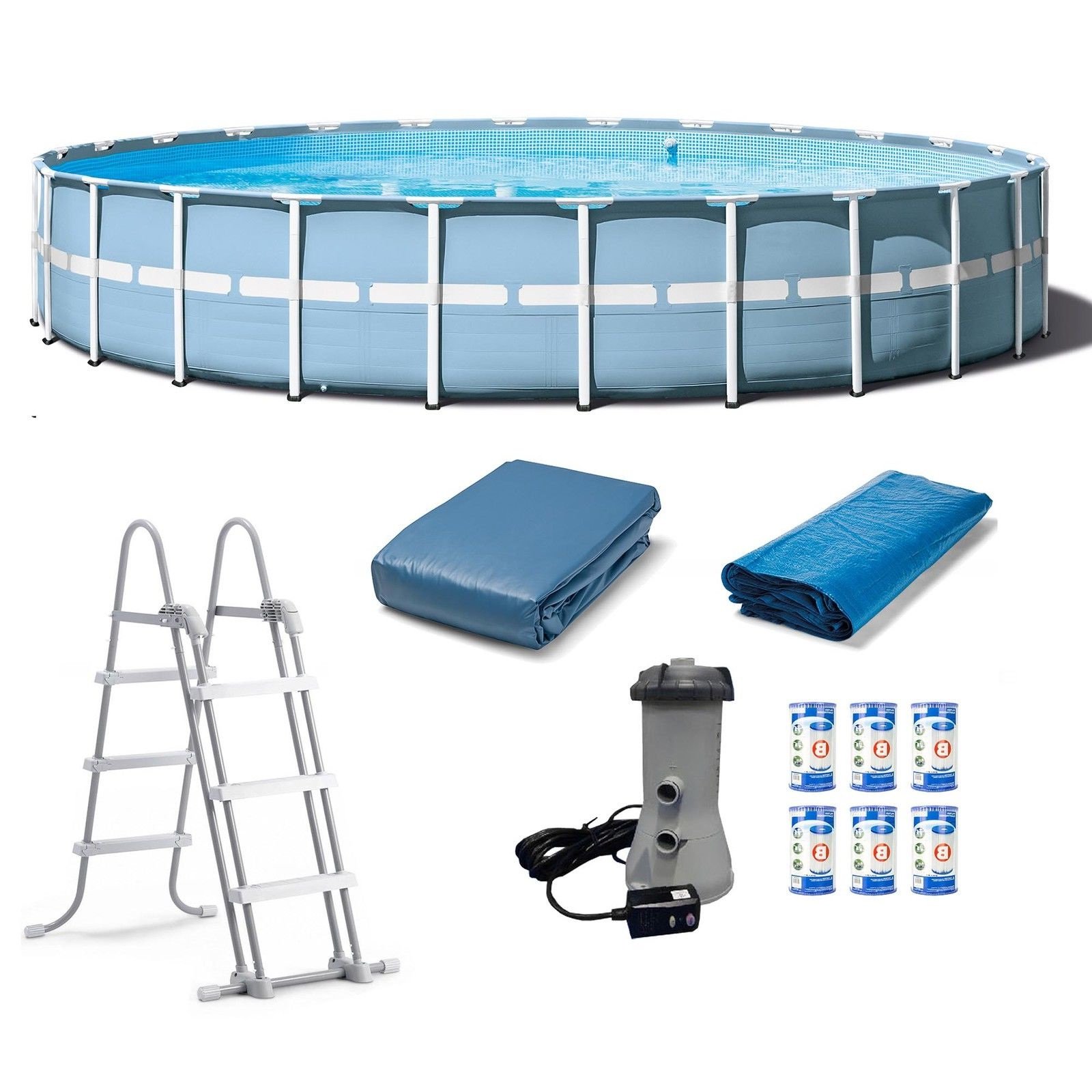 Skroutz Prism Frame Pool Set Water Swimming Pools 24' x 52" Above Ground Pool Floats Round Frame Set with Ladder Cover Pump & Filter Cartridges