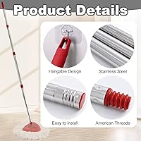 Vista 7 de Reemplazo del mango de trapeador giratorio de 4 secciones, (30 a 58 pulgadas), mango de acero inoxidable fácil de instalar, resistente a