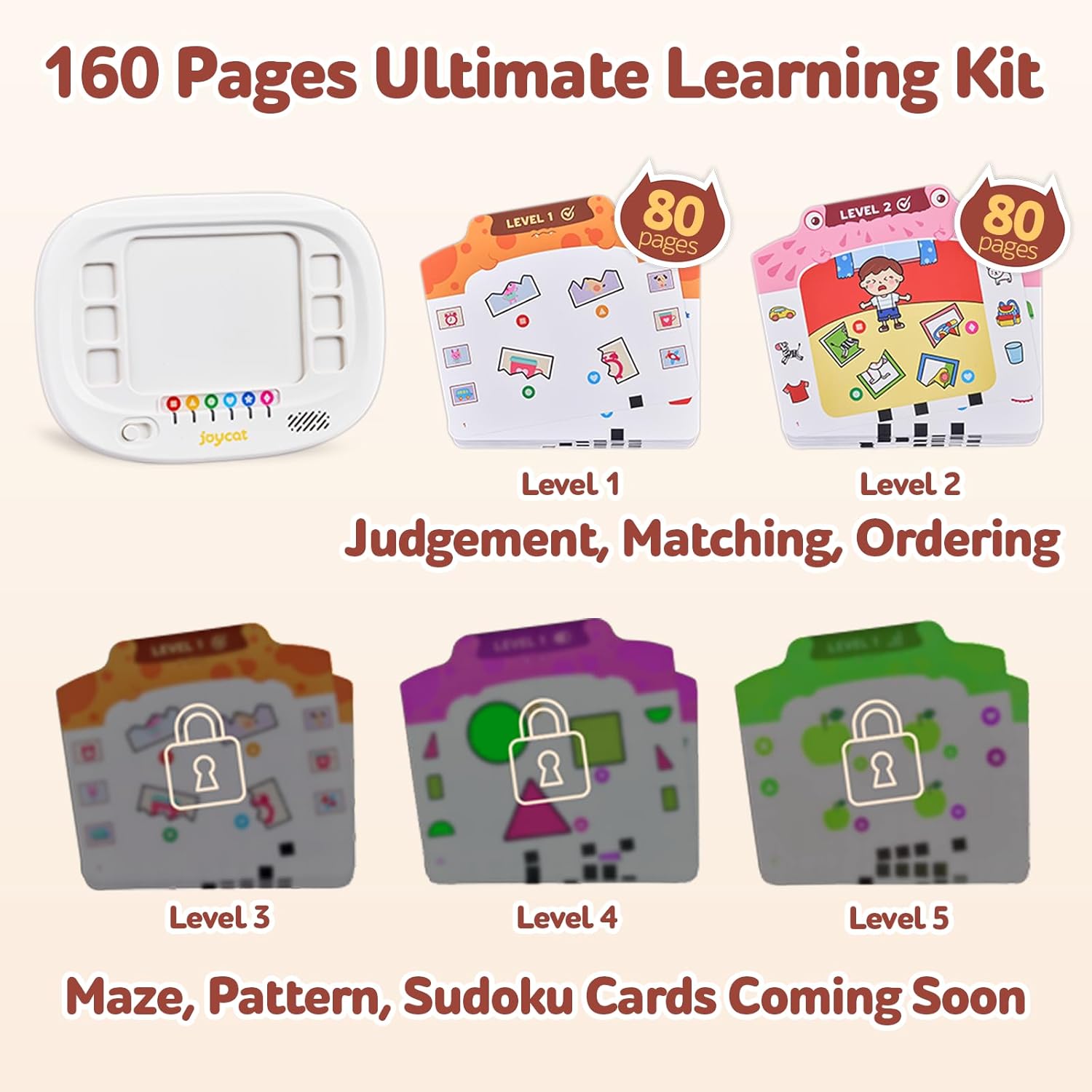JoyCat Kids Learning Tablet: 156 Pages Tap-to-Read Flash Cards with 20 Listen & Find Games+160 Pages Flash Cards-Judgement, Matching, Ordering- Interactive Logic Training