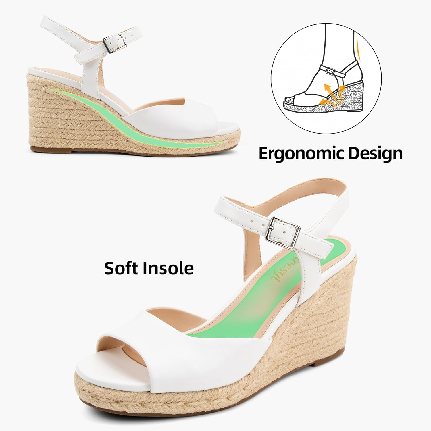 Soesyi Women's Wedge Platform Sandals Braided Espadrilles Ankle Strap Open Toe Buckle Sandals Comfortable Summer Shoes