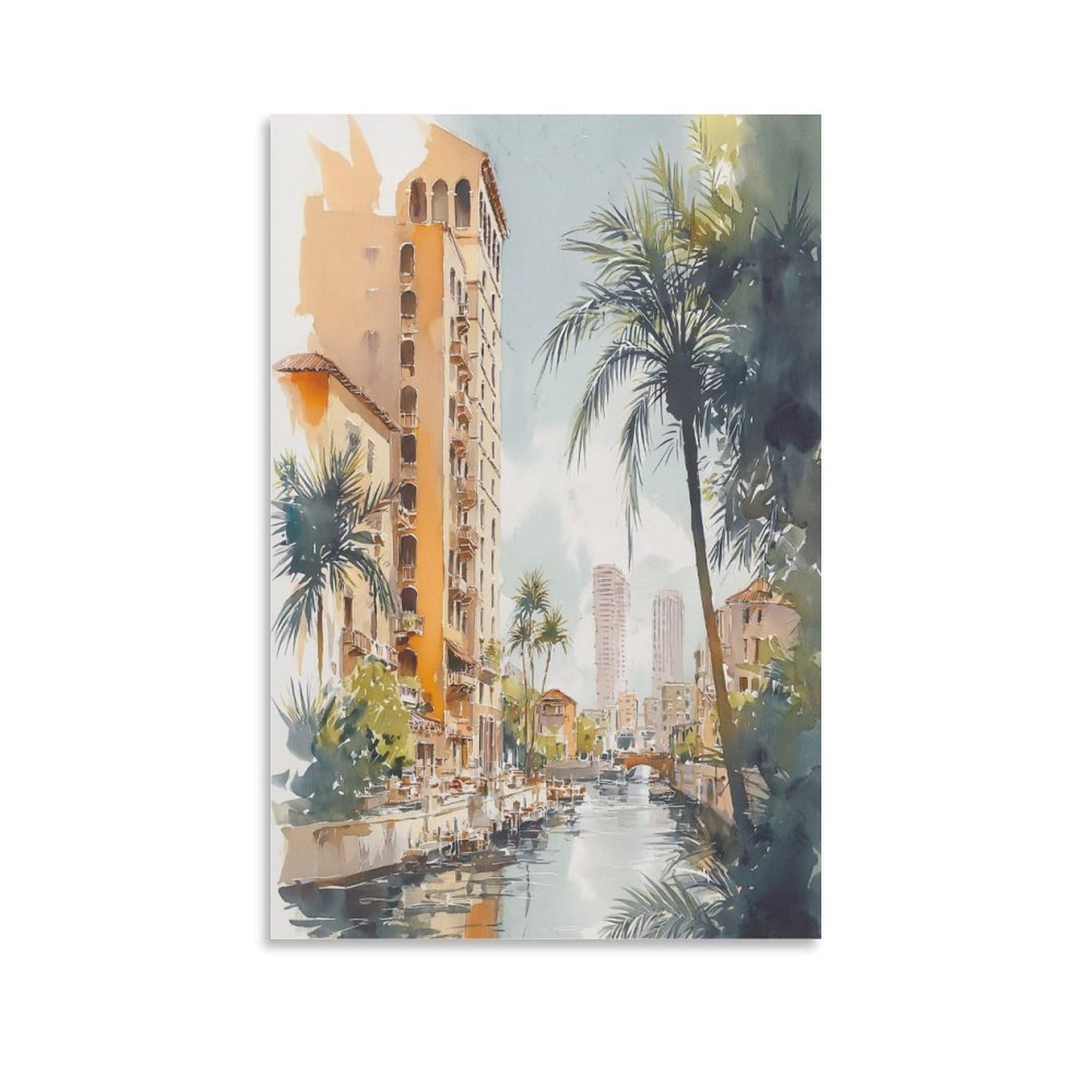 XWYMXZ Miami Florida 24x36inch(60x90cm) Vintage Travel Poster Watercolor Canvas Art