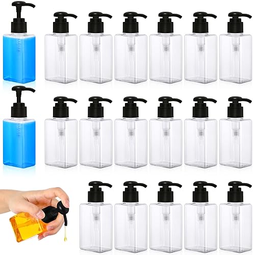Domensi Botellas de viaje de 3.4 onzas, botellas dispensadoras pequeñas, botellas de champú y acondicionador, botellas cuadradas vacías de plástico,