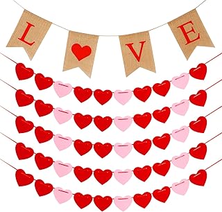 Valentines Day Decor Decorations Valentineâ€™s Day Garland Banner for Home Party LOVE Banner + 50 Pcs Felt Heart Banner Anniversary, Wedding, Engagement Party Home DÃ©cor